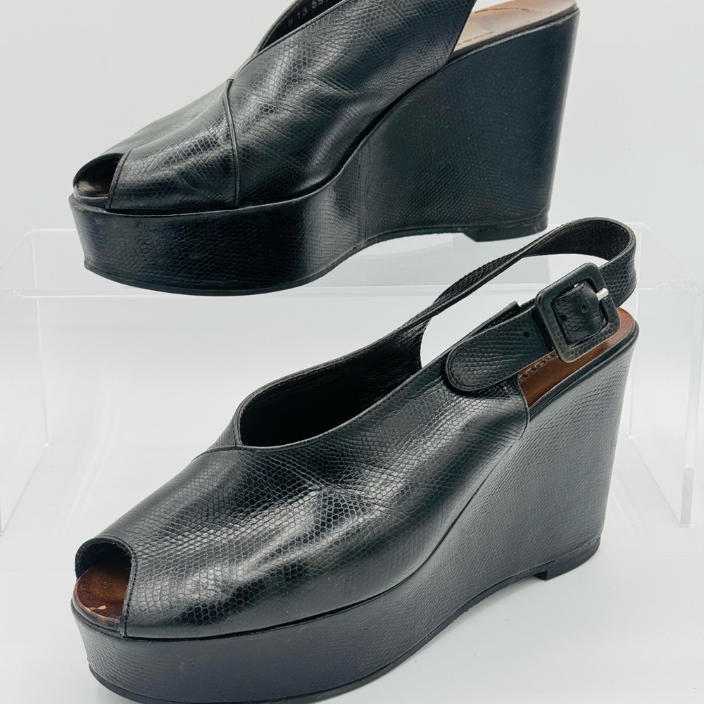 Robert Clergerie Black Wedge Sandals with Slingback